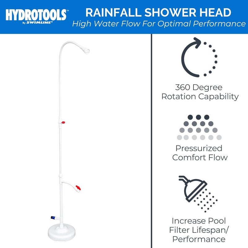 Swimline HYDROTOOLS Tube Style 7 Foot Poolside Shower, Adjustable Head & Foot Tap Spigot With Valve Controls, Standard Garden Hose, Environmentally Friendly, Outdoor Backyard Poolside Beach Spa - Image 2