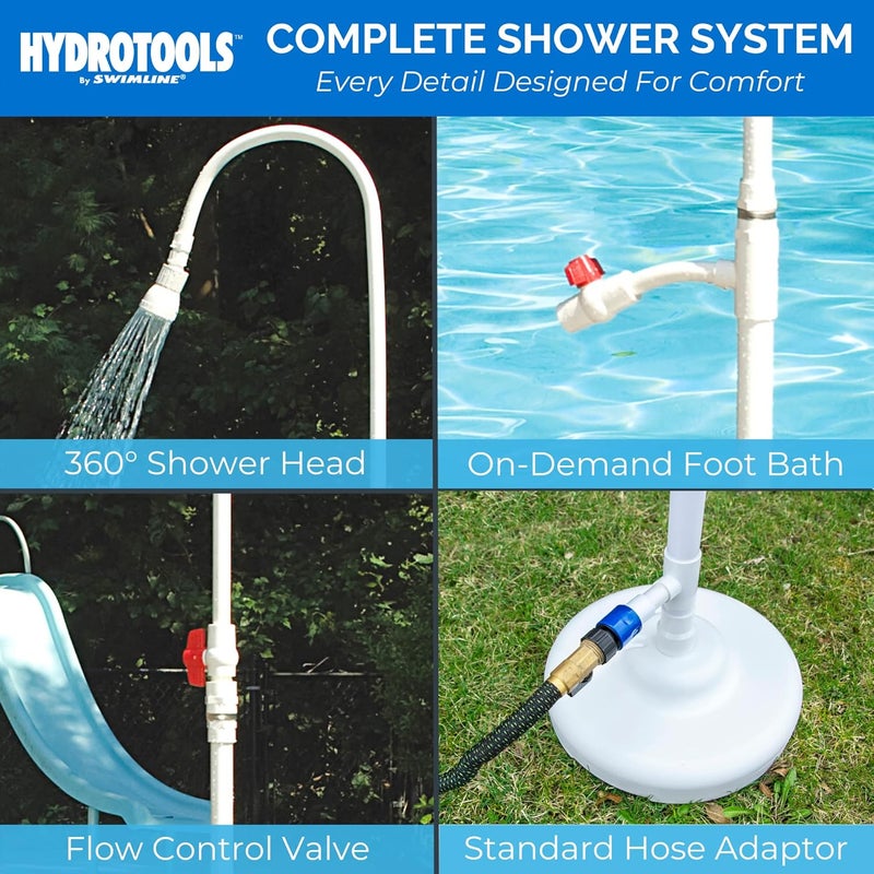 Swimline HYDROTOOLS Tube Style 7 Foot Poolside Shower, Adjustable Head & Foot Tap Spigot With Valve Controls, Standard Garden Hose, Environmentally Friendly, Outdoor Backyard Poolside Beach Spa - Image 1