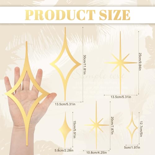 Yaocom 5 Pcs Gold Star Wall Decor Mid Century Modern Style Wall Decoration Metal Vintage Retro Art Decor Mcm Sculpture Elegance Accents Style Diamond Starbursts Hangings for Nursery Home Office Room - Image 3