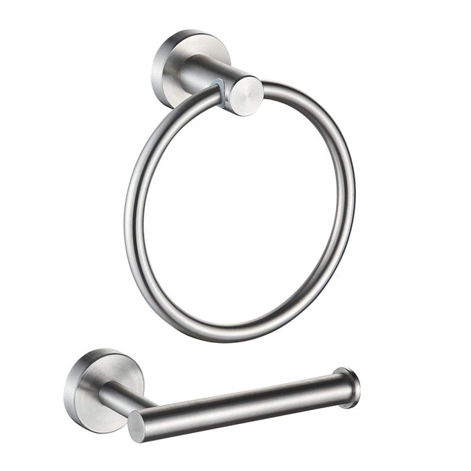 2PC BATHROOM HARDWARE SET HAND TOWEL HOLDER FOR BATHROOM WALL TOILET PAPER HOLDER STAND WALL MOUNT TOWEL HOLDER HANGER RACK STAINLESS STEEL BATHROOM SET TOWEL RING BRUSHED STEEL