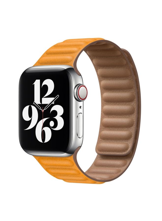 Replacement Strap For Apple Watch Ultra 49mm&Watch Ultra 2 49mm / Series 9&8&7 45mm / SE 3&SE 2&6&SE&5&4 44mm / 3&2&1 42mm Leather Watch Band Yellow 