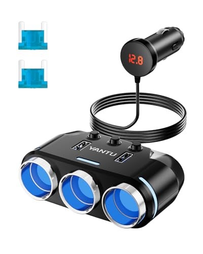 YANTU Cigarette Lighter Adapter Splitter150W 3Sockets LED Ambient Lighting Dual USB Fast Charging Car Outlet 12V Car Cigarette Lighter Socket Plug Extension for Vehicles - Image 1