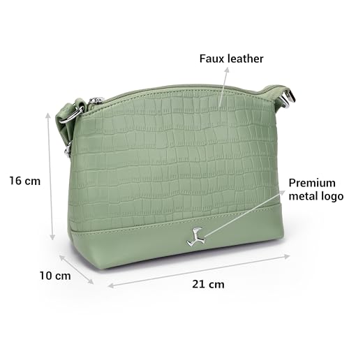 Mochi Women Green Casual Faux leather Soft Body Zipper closure Solid Sling Bag (66-778) - Image 4