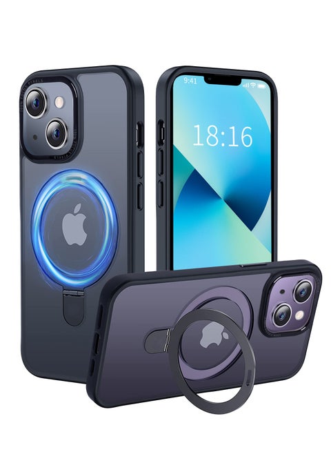 iPhone 13 Case with Magnetic Invisible Stand Cover Shockproof and Anti-Yellow Slim Thin Translucent Matte Protective Magsafe Case for Apple iPhone 13 6.1 inch - Black