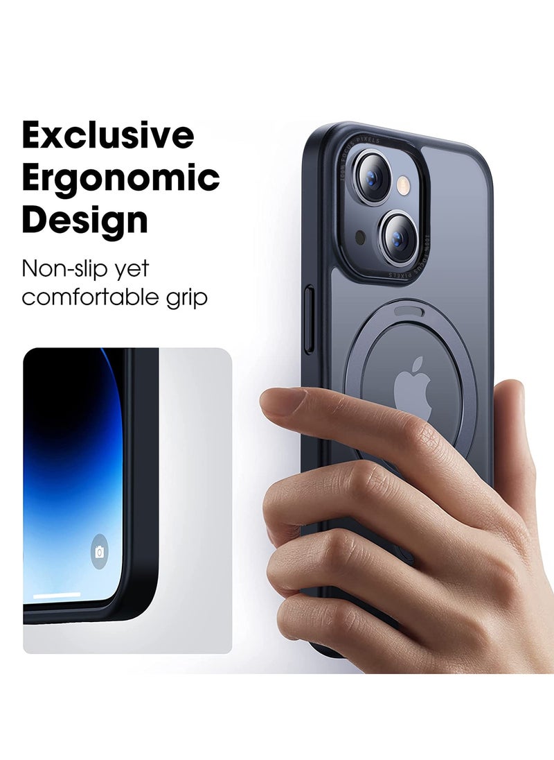 INFOSUN - iPhone 13 Case with Magnetic Invisible Stand Cover Shockproof and Anti-Yellow Slim Thin Translucent Matte Protective Magsafe Case for Apple iPhone 13 6.1 inch - Black - Image 1