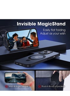 INFOSUN iPhone 13 Case with Magnetic Invisible Stand Cover Shockproof and Anti-Yellow Slim Thin Translucent Matte Protective Magsafe Case for Apple iPhone 13 6.1 inch - Black  - Image 3