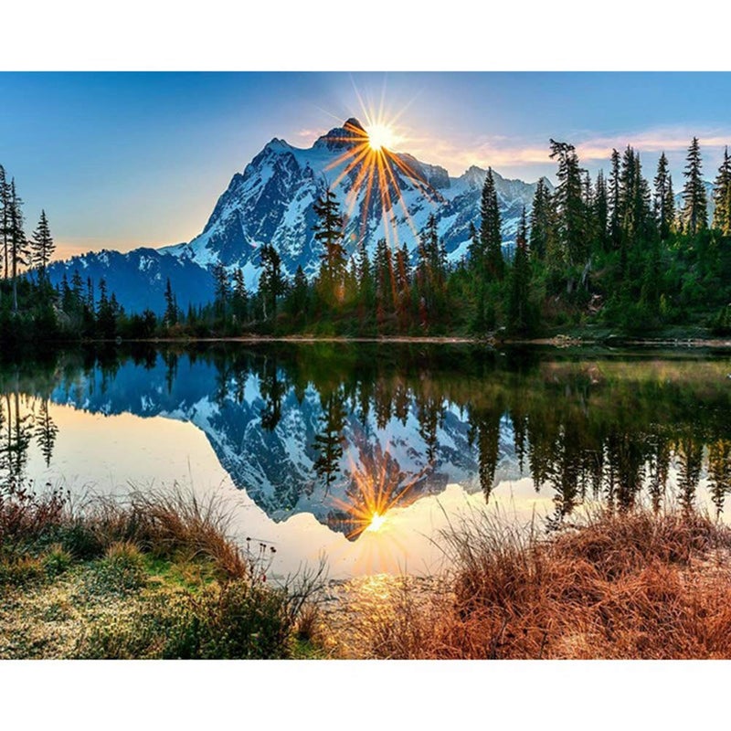 TREXEE TREXEE Peaceful Mountain Lake Pattern Pre Pattern Acrylic on Canvas Painting DIY for Home Wall Decor Birthday Gift 40X50 CMNo Frame  - Image 1