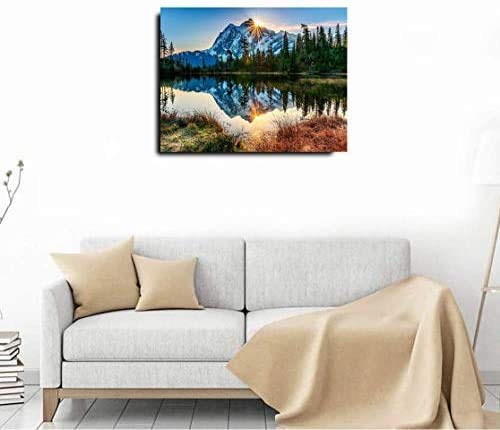 TREXEE TREXEE Peaceful Mountain Lake Pattern Pre Pattern Acrylic on Canvas Painting DIY for Home Wall Decor Birthday Gift 40X50 CMNo Frame  - Image 2