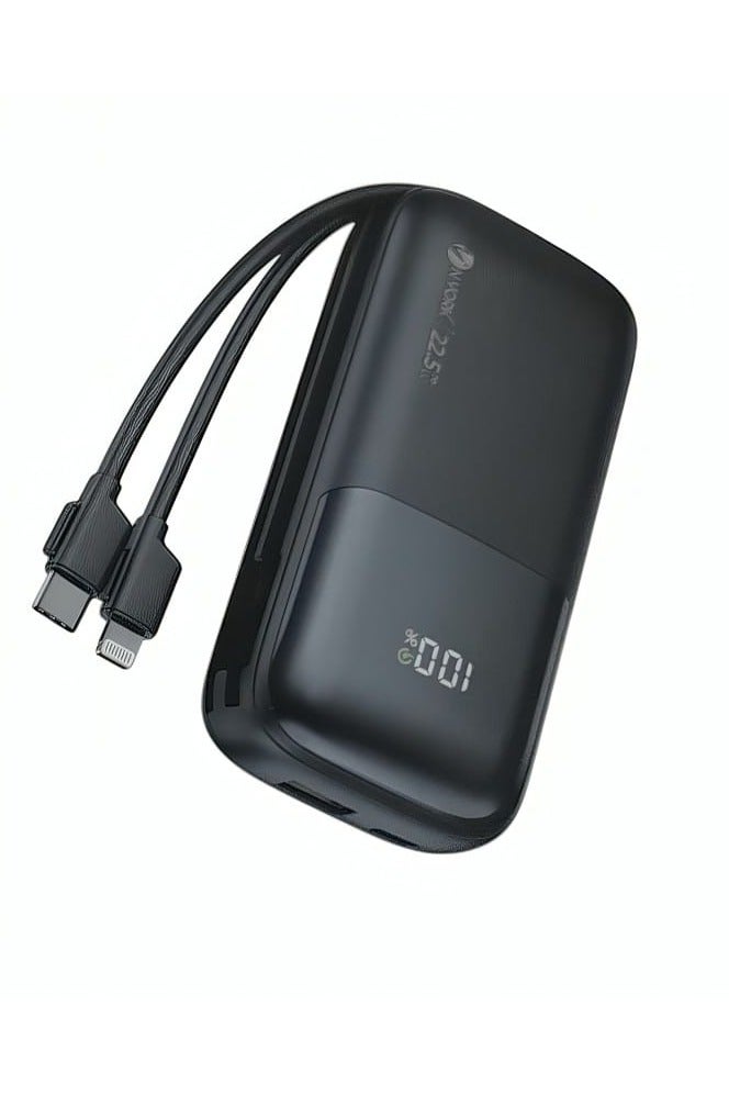 NYORK 10000mAh Mini Power Bank with 2 Built-in Cables Supports 22.5W Fast Charging Black - Image 3