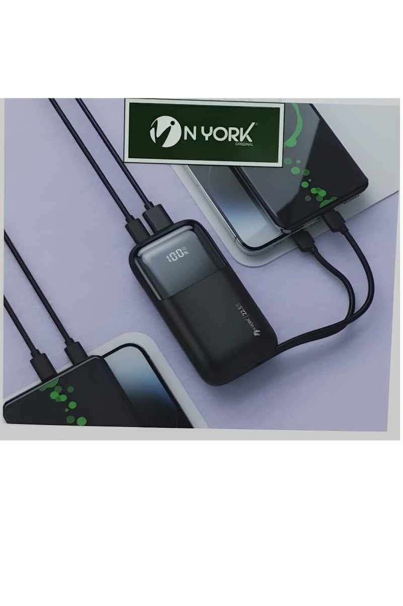 NYORK 10000mAh Mini Power Bank with 2 Built-in Cables Supports 22.5W Fast Charging Black - Image 4