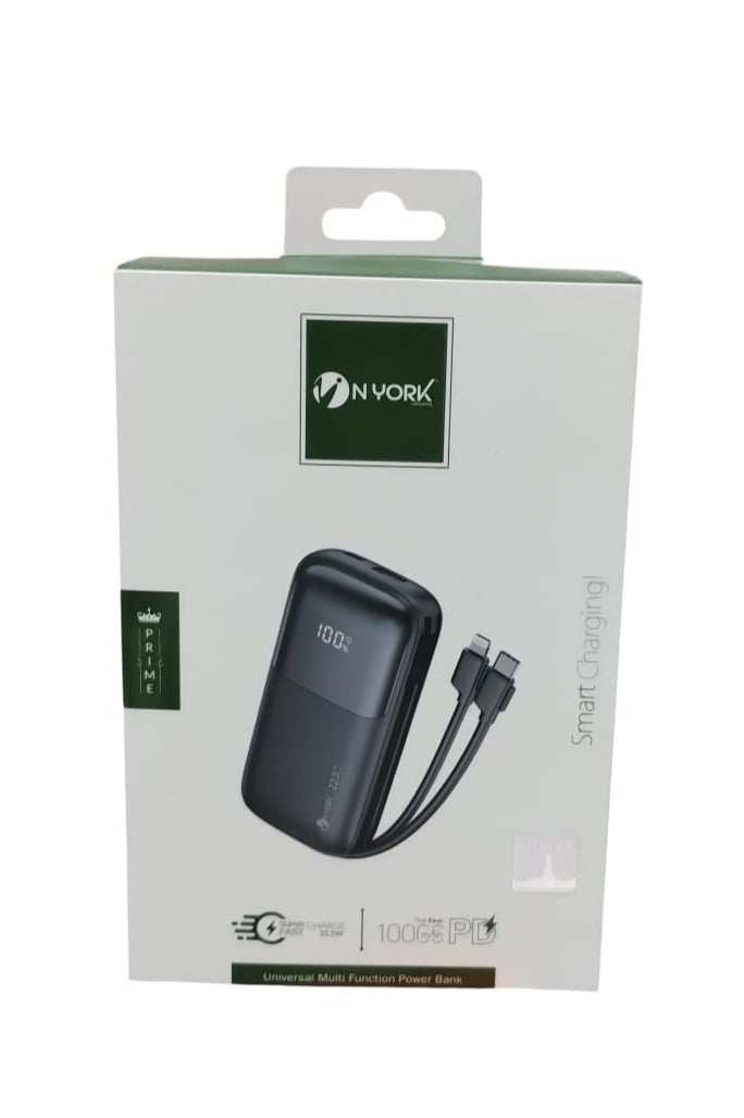 NYORK 10000mAh Mini Power Bank with 2 Built-in Cables Supports 22.5W Fast Charging Black - Image 5