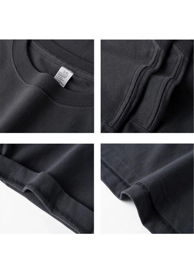 Summer pure cotton short sleeved Unisex T-shirt,210 gsm High Quality Oversized Heavy T-shirt for couple men and women Short Sleeve 100% pure cotton Digital printing T-shirt(Black/Stitch)  - Image 4