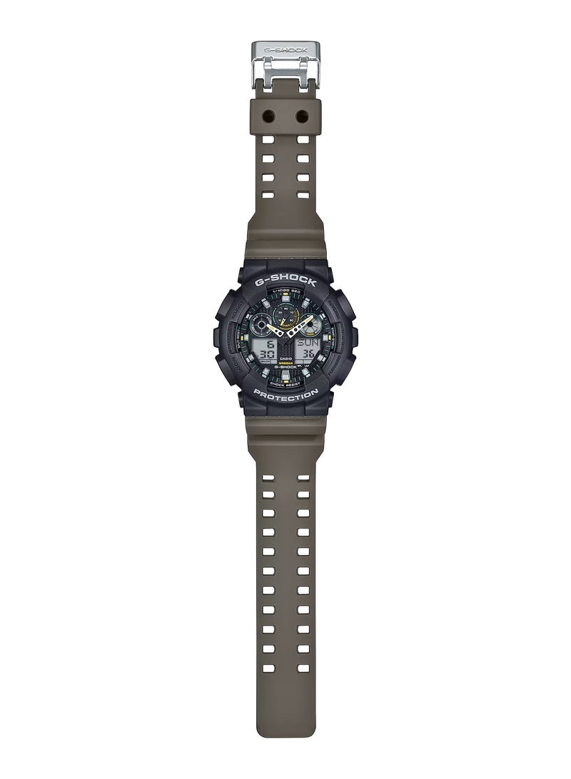 CASIO G-SHOCK ANALOG-DIGITAL CASUAL OLIVE GREEN RESIN BAND MEN'S WATCH GA-100TU-1A3DR - Image 2