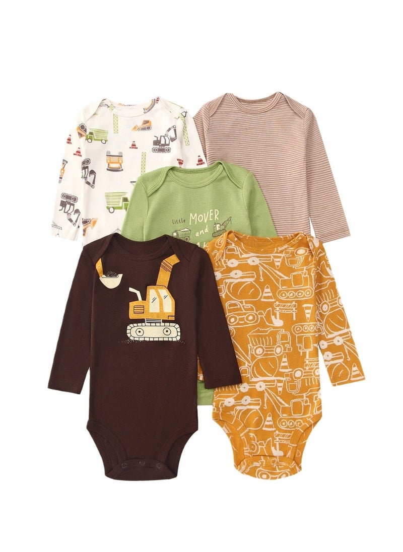 5-Piece Set Of pure Cotton Jumpsuits For Infants And Young Children, Short-Sleeved Crawling Clothes - Image 1