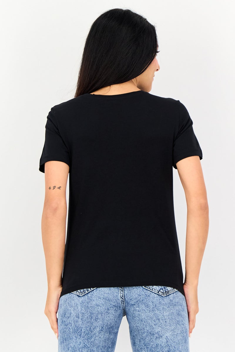 ONLY Women Crew Neck Short Sleeve Graphic Print T-Shirts, Black - Image 3