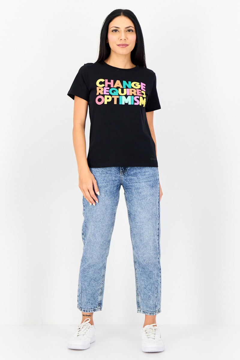 ONLY Women Crew Neck Short Sleeve Graphic Print T-Shirts, Black - Image 2