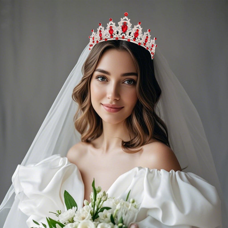 Kamirola Silver Red Tiara Crown for Women - Bridal Wedding Hair Accessories, Princess Birthday Party Headpiece, QuinceaÃ±era Pageant Crown prom jewelry(Silver Red) - Image 5