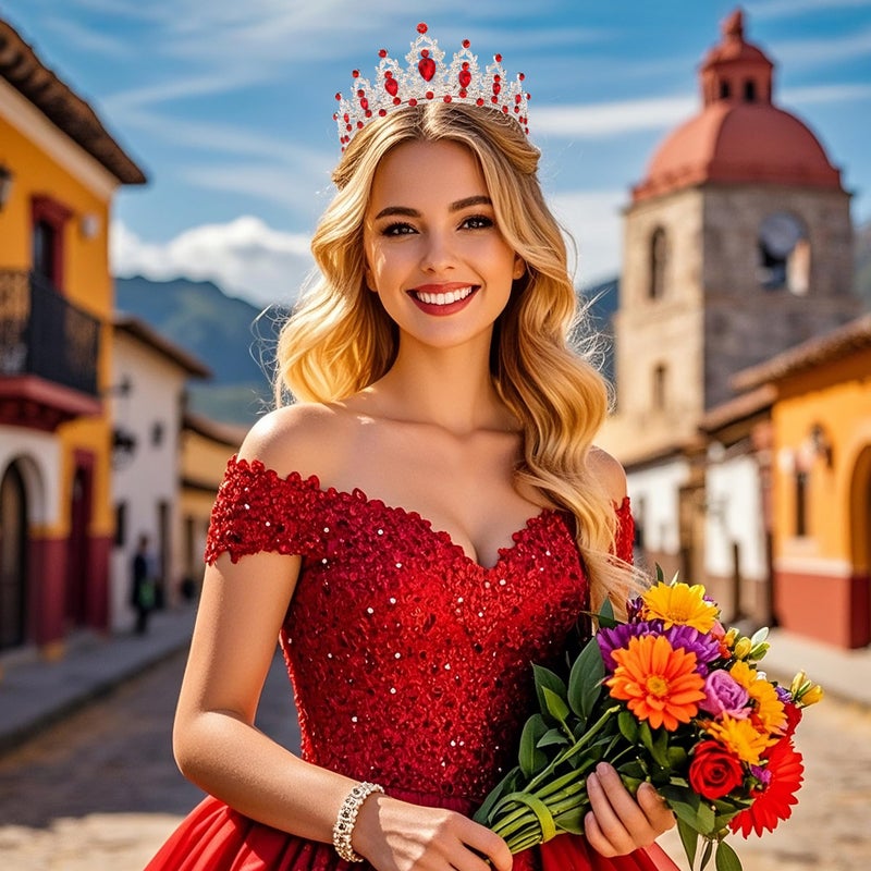 Kamirola Silver Red Tiara Crown for Women - Bridal Wedding Hair Accessories, Princess Birthday Party Headpiece, QuinceaÃ±era Pageant Crown prom jewelry(Silver Red) - Image 4