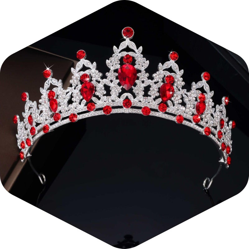 Kamirola Silver Red Tiara Crown for Women - Bridal Wedding Hair Accessories, Princess Birthday Party Headpiece, QuinceaÃ±era Pageant Crown prom jewelry(Silver Red) - Image 1