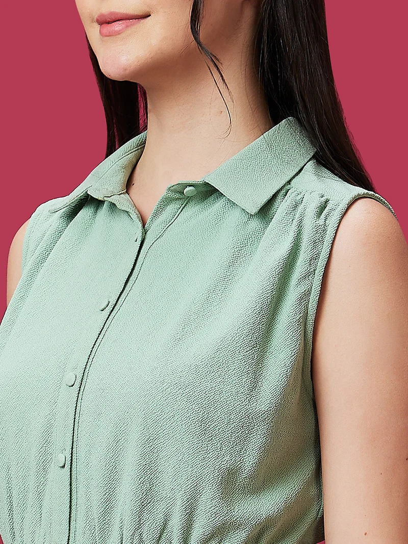 globus Women Shirt Collar Smocked Fit & Flare Dress