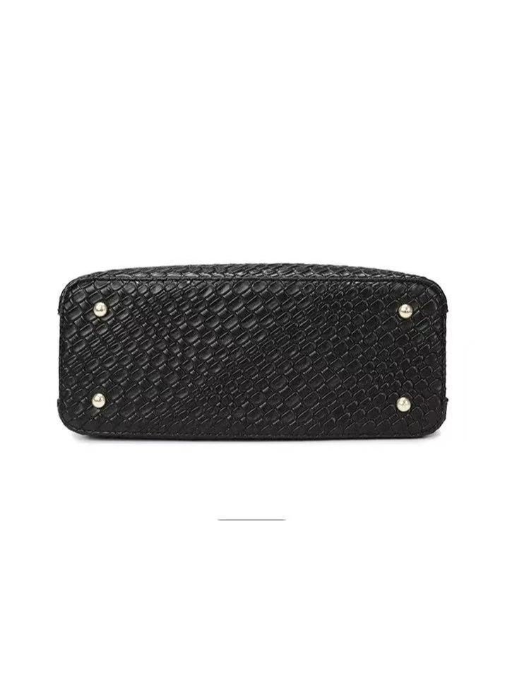 Women's Handbag Elegant Black Textured Leather for Stylish Shoulder & Tote Bag with Adjustable Strap - Image 4