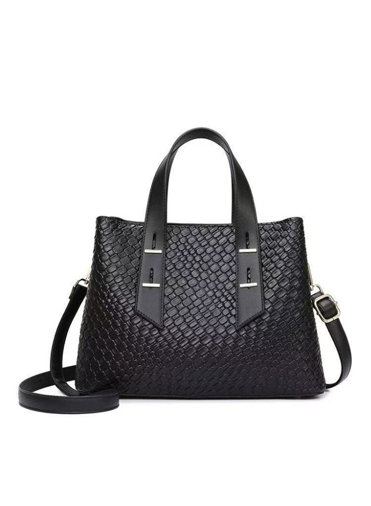 Women's Handbag Elegant Black Textured Leather for Stylish Shoulder & Tote Bag with Adjustable Strap - Image 3