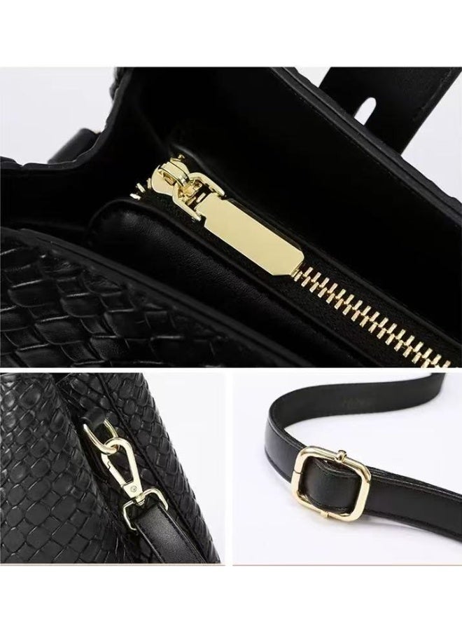 Women's Handbag Elegant Black Textured Leather for Stylish Shoulder & Tote Bag with Adjustable Strap - Image 5