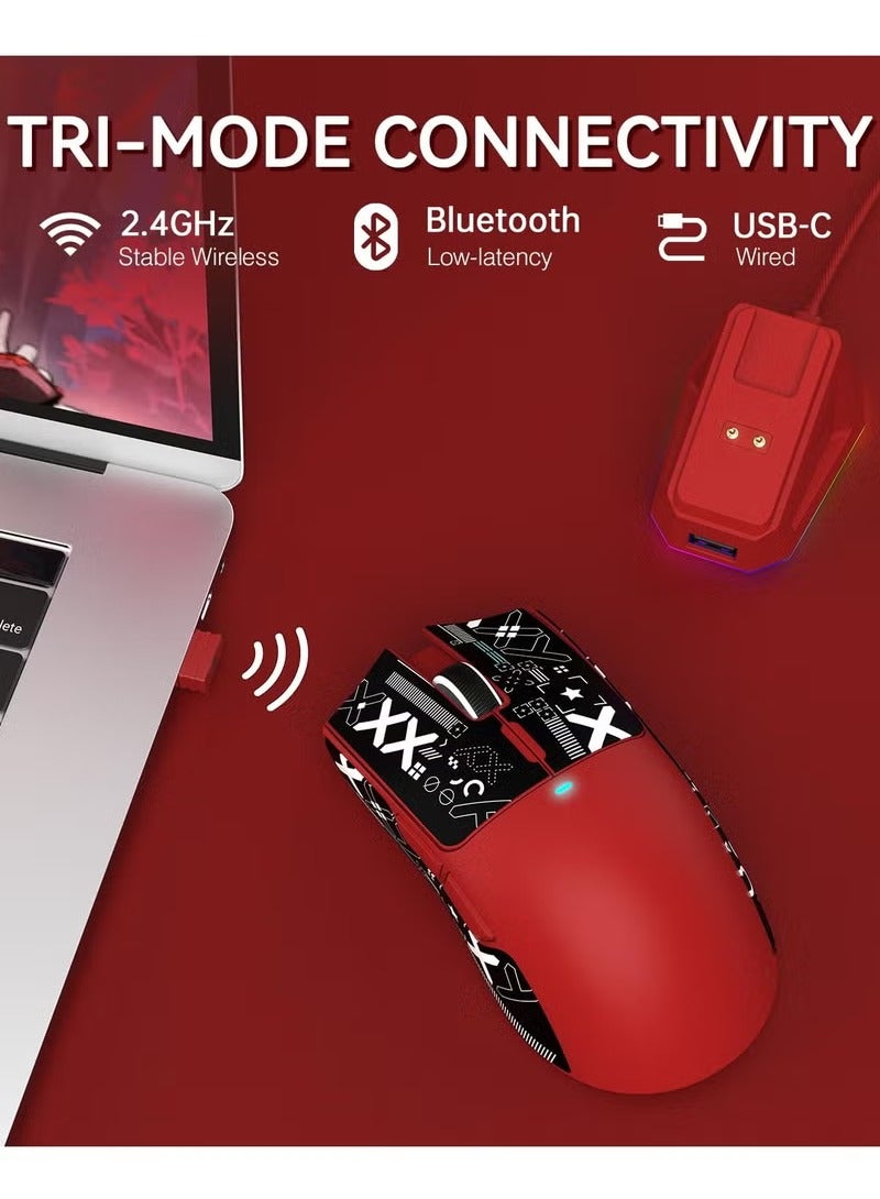 Attack Shark X11 Tri-mode Wireless Gaming Mouse - Magnetic Charging Dock, Lightweight Anti-Slip Design with Patterned Sticker, 22K DPI, PixArt PAW3311 Sensor - Red - Image 3