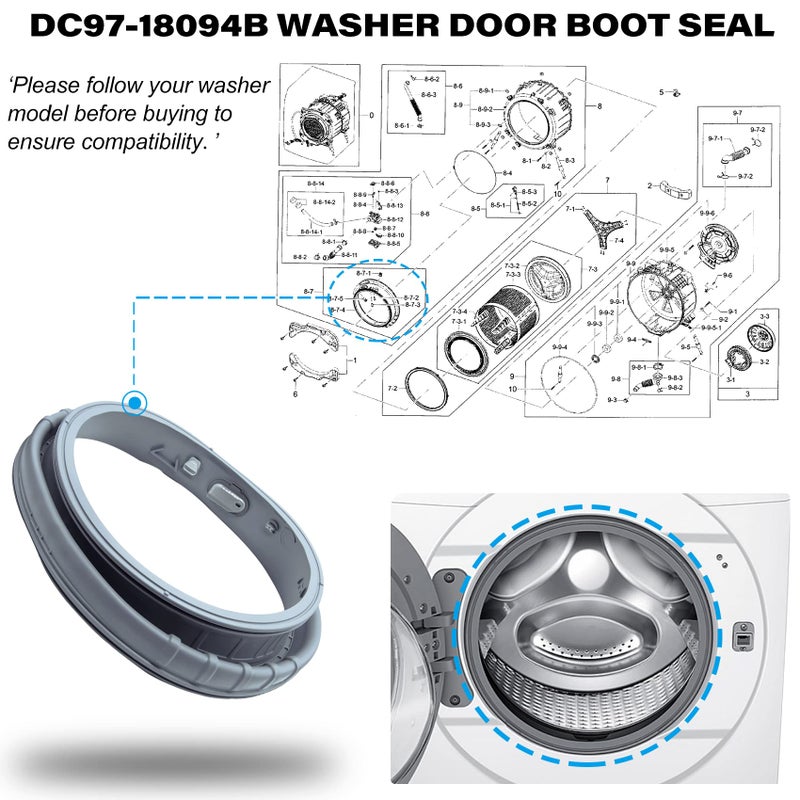 FHRHRY DC97-18094B Washer Door Boot Seal Gasket Diaphragm for Samsung Washing Machine WF42H5000AW/A2 WF42H5100AW/A2 WF42H5200AF/A2 WF42H5200AP/A2 WF42H5200AW/A2 Replace PS9606239 AP5917067 EAP9606239 4000547 - Image 4