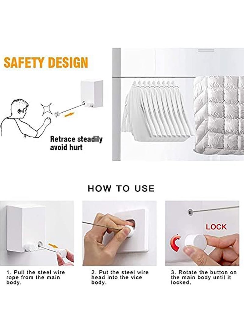 MIXDE Retractable Clothesline Heavy Duty Clothes Drying Laundry Line Indoor Outdoor Wall Mounted Clothes Dryer Rope Clothing Retracting Adjustable Stainless Steel Line 14 Feet (White SIngles Line) - Image 3