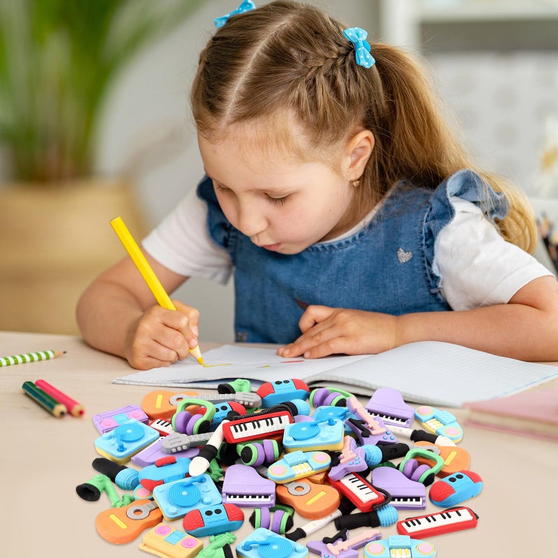 KINYFY 24 Pcs 3D Mini Musical Instrument Erasers  Cute Instrument Pencil Erasers For Kids  Fun Take Apart Musical Puzzle Eraser Bulk For Classroom Prizes  Gifts Supplies  Back To School Party Favors - Image 3