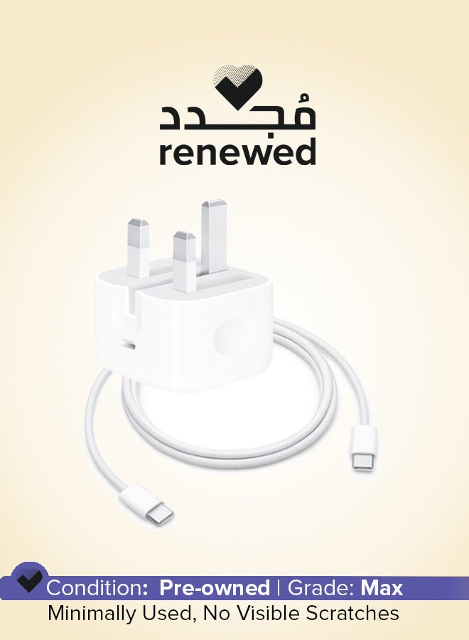 Apple Renewed - 2 in 1 Pack of 20W USB-C Power Adapter and USB-C 20W Charge Cable (1 m) White white - Image 1
