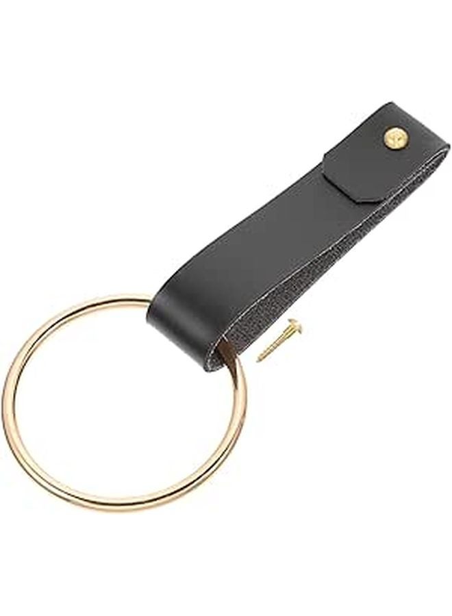 Black PU Leather 12cm Wall Mounted Towel Ring Sturdy Bathroom Hand Towel Holder - Image 1