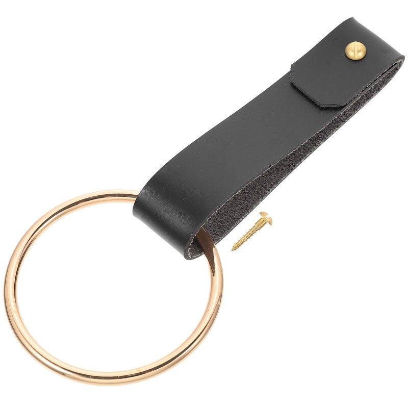 Black PU Leather 12cm Wall Mounted Towel Ring Sturdy Bathroom Hand Towel Holder - Image 2