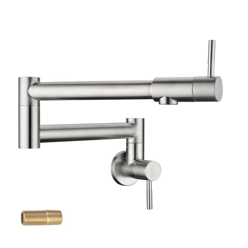 LexaFill Wall-Mounted Sink Faucet - Polished Nickel Stainless Steel, Double-Articulating Swing Arms, Pot Filling Bridge - Image 1