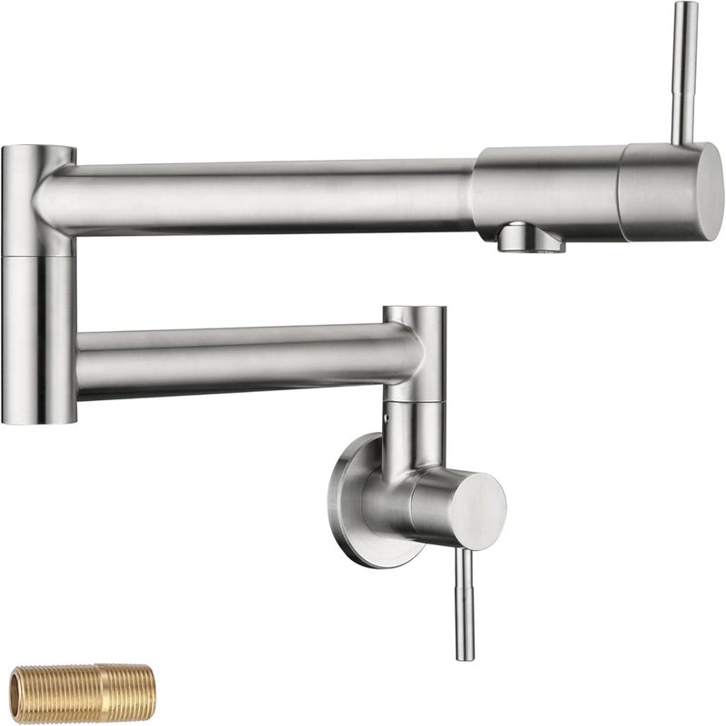 LexaFill Wall-Mounted Sink Faucet - Polished Nickel Stainless Steel, Double-Articulating Swing Arms, Pot Filling Bridge - Image 2