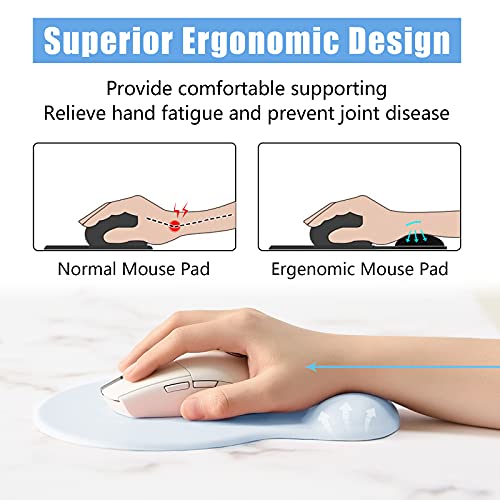 Hsurbtra Ergonomic Mouse Pad with Wrist Rest Support, Gel Mouse Pads with Non-Slip PU Base, Pain Relief Memory Foam Computer Mat, Cute Office Supplies Desk Decro Accessories, Sky Blue - Image 2