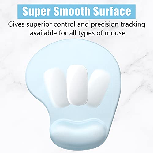 Hsurbtra Ergonomic Mouse Pad with Wrist Rest Support, Gel Mouse Pads with Non-Slip PU Base, Pain Relief Memory Foam Computer Mat, Cute Office Supplies Desk Decro Accessories, Sky Blue - Image 4