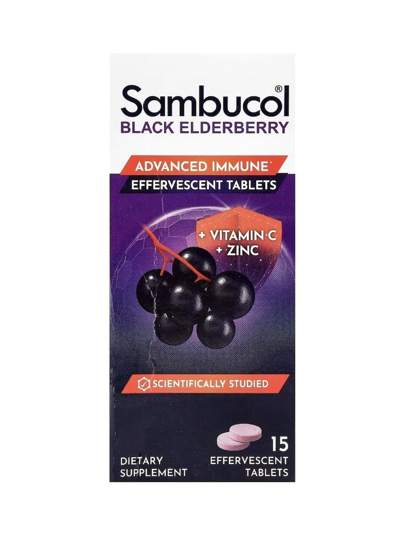 Sambucol Black Elderberry Effervescent Tablets + Vitamin C & Zinc Age 4+ 15 Effervescent Tablets - Image 1