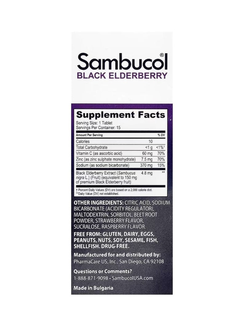 Sambucol Black Elderberry Effervescent Tablets + Vitamin C & Zinc Age 4+ 15 Effervescent Tablets - Image 2
