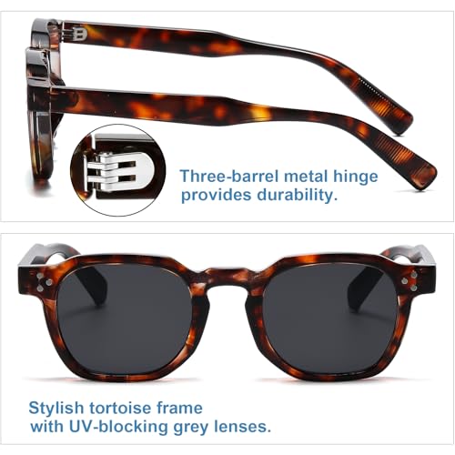 Gleyemor Fashion Square Sunglasses for Men Women Trendy Retro Sunglasses UV400 Protection Shades (Tortoise Frame/Grey Lens) - Image 4