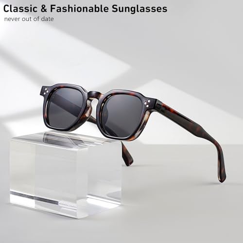 Gleyemor Fashion Square Sunglasses for Men Women Trendy Retro Sunglasses UV400 Protection Shades (Tortoise Frame/Grey Lens) - Image 2