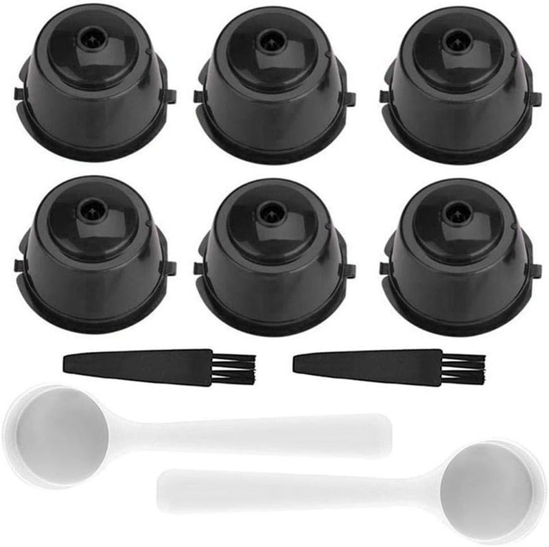 Volwco Coffee Capsule Refillable Reusable, 6 Pack Refillable Capsule Pod Compatible Filter Cups BPA Free Coffee Pods for Dolce Gusto with 2 Plastic Spoon and 2 Cleaning Brush - Image 1