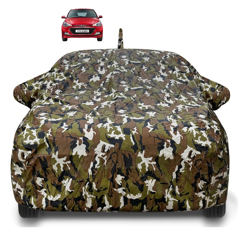 Auto Hub Waterproof Car Cover Compatible with Hyundai Elite i20 with Antenna & Mirror Pockets, Soft Cotton Lining, Elite i20 Car Cover Waterproof, Army - Image 1