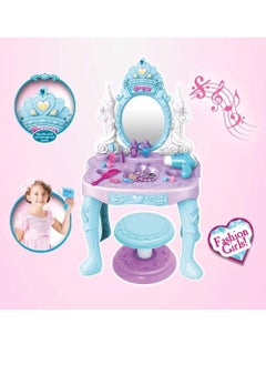 EASY FUTURE EASY FUTURE Toy Vanity Table Makeup Dressing Table Toy Playset Pretend Play Makeup Kit Toy Vanity with Mirror Lipstick Hair Dryer Jewelry and Chair for Kids Girls NoV77868  - Image 2