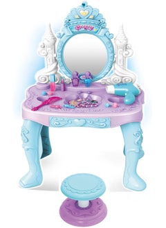 EASY FUTURE EASY FUTURE Toy Vanity Table Makeup Dressing Table Toy Playset Pretend Play Makeup Kit Toy Vanity with Mirror Lipstick Hair Dryer Jewelry and Chair for Kids Girls NoV77868  - Image 1