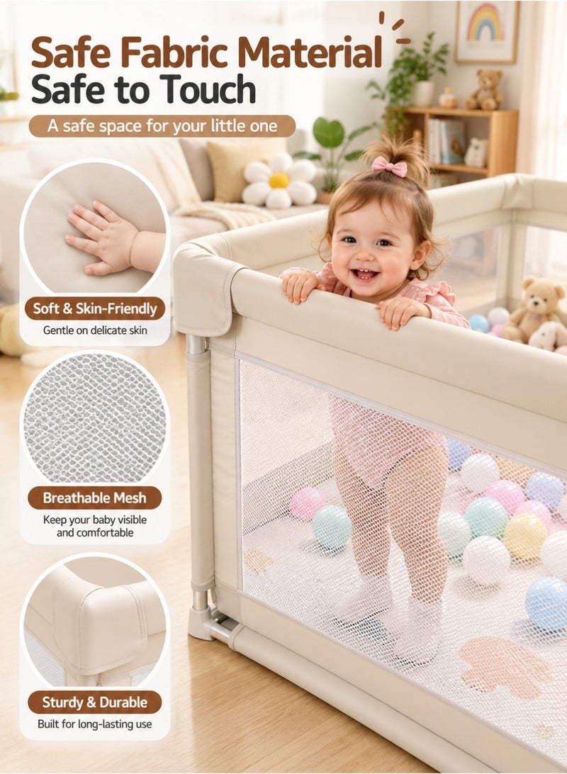 Bannuti Baby Playpen Kids Activity Center With 50 Ocean Balls Basketball Hoop And 2 Hanging Toys Safe Indoor Outdoor Play Yard For Babies And Toddlers - Image 3