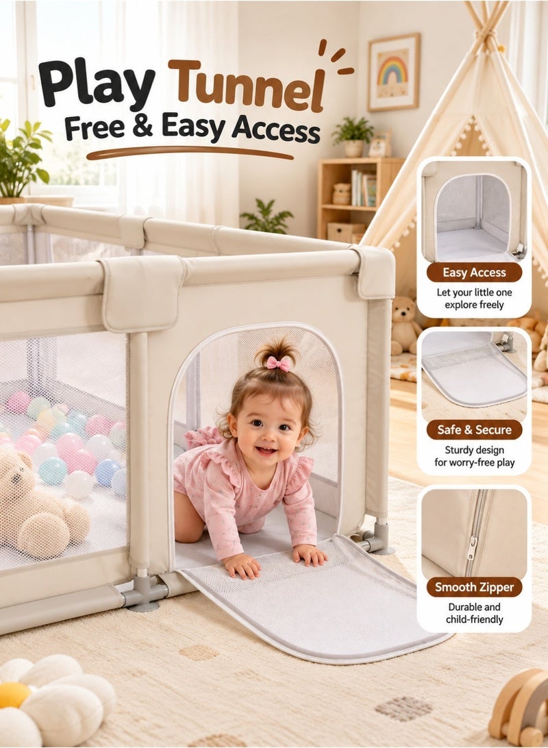 Bannuti Baby Playpen Kids Activity Center With 50 Ocean Balls Basketball Hoop And 2 Hanging Toys Safe Indoor Outdoor Play Yard For Babies And Toddlers - Image 4