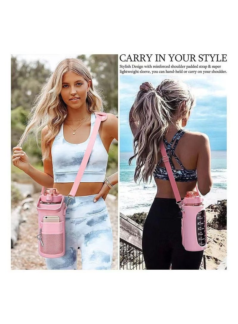 KASTWAVE Inspirational Water Bottle with Straw & Time Marker to Drink, Leakproof BPA Free Sport Water Jug, 2000ML Half Gallon Water Bottle with Sleeve for Daily Workout Gym Sport, Pink - Image 5