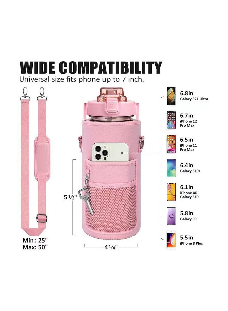 KASTWAVE Inspirational Water Bottle with Straw & Time Marker to Drink, Leakproof BPA Free Sport Water Jug, 2000ML Half Gallon Water Bottle with Sleeve for Daily Workout Gym Sport, Pink - Image 4